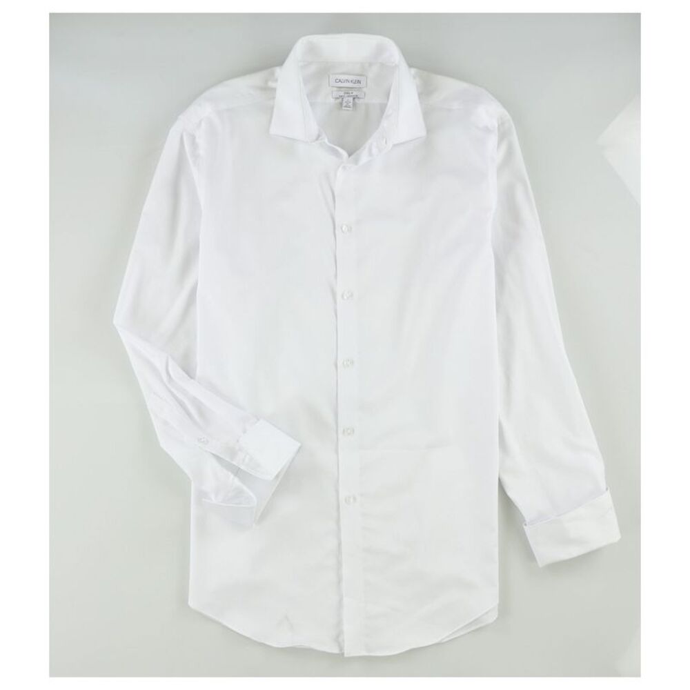Calvin Klein Mens Steel Plus Button Down Dress Shirt, White, 17 Neck, DM